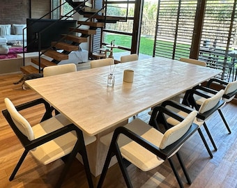 Contemporary Rectangular Travertine Dining Table, Organic Marble Kitchen Table