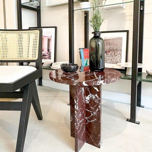 Small Rosso Levanto Marble End Table - Round Marble Coffee Table - Rosso Levanto Coffee Table - Red Marble Side Table