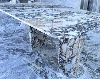 Mesa de comedor artesanal de mármol Calacatta Viola – Piedra veteada púrpura