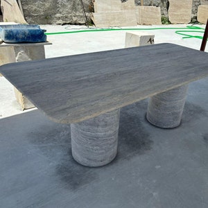 Custom Order Travertine Dining Table, Rectangular Marble Table, Travertine Stone Table, Round Table Legs, Living Room Dinner Table