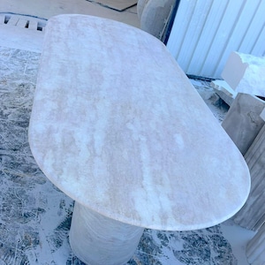 Honed Travertine Beige Marble Living Room Dining Table - Handmade Custom Sizes Marble Kitchen Table - Natural Stone Handcrafted Beige Table