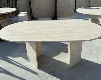 Oval Travertine Dining Table, Natural Stone Kitchen Table