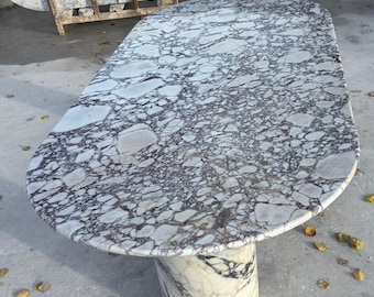 Mesa de comedor ovalada de mármol - Escritorio de reuniones de oficina Calacatta Viola - Muebles de lujo hechos a mano - Tablero