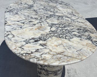 Mesa de comedor ovalada de mármol Calacatta Viola: mesa de piedra de lujo italiana hecha a mano y personalizada.