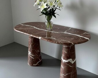 Mesa consola de mármol Rosso Levanto tallada a mano, travertino burdeos personalizado