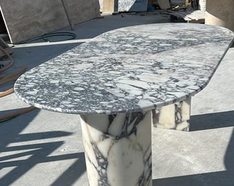 Mesa de comedor ovalada de mármol italiano - Tablero de piedra Calacatta Viola - Mesa de salón hecha a mano en tamaños personalizados
