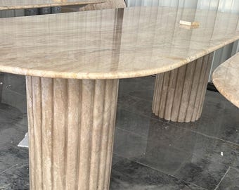 Oval Travertine Dining Table, Beige Marble Stone, Custom Kitchen Table