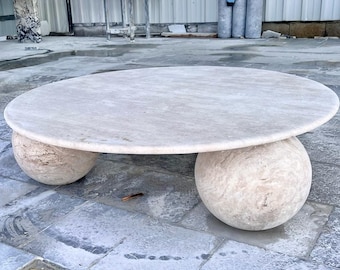 Ronde salontafel travertijn, beige marmeren bijzettafel