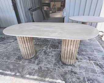 Tavolo da pranzo in travertino fatto a mano - Tavolo moderno in pietra di lusso
