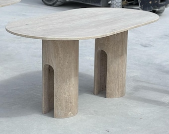 Custom Travertine Dining Table, Beige Marble, Living Room Table