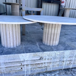 Custom Travertine Handmade Round Coffee Table - Stone Marble Kitchen Center Table - Office Handmade Cream Table