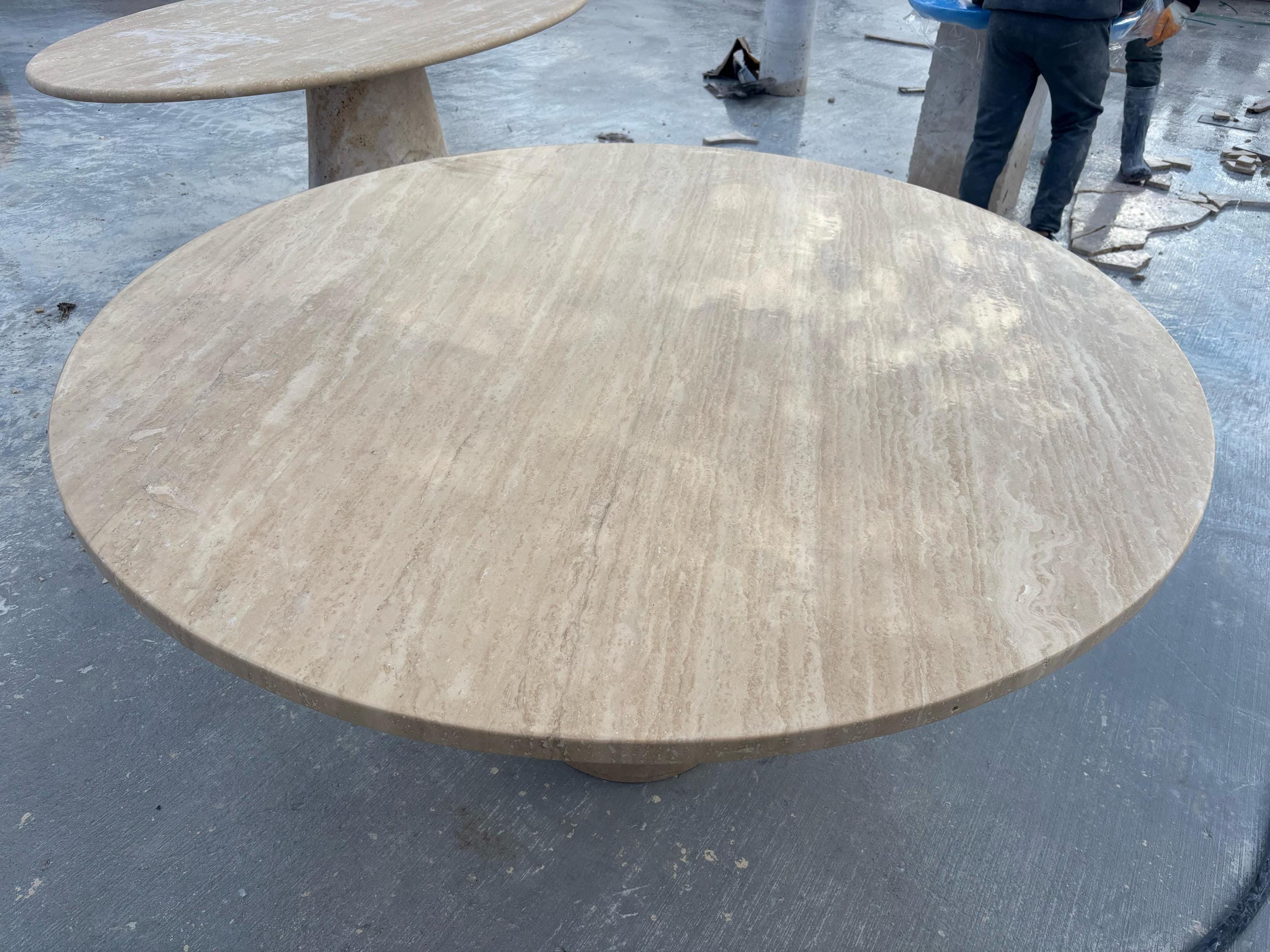 Handmade Round Travertine Dining Table, Natural Marble Stone Kitchen ...