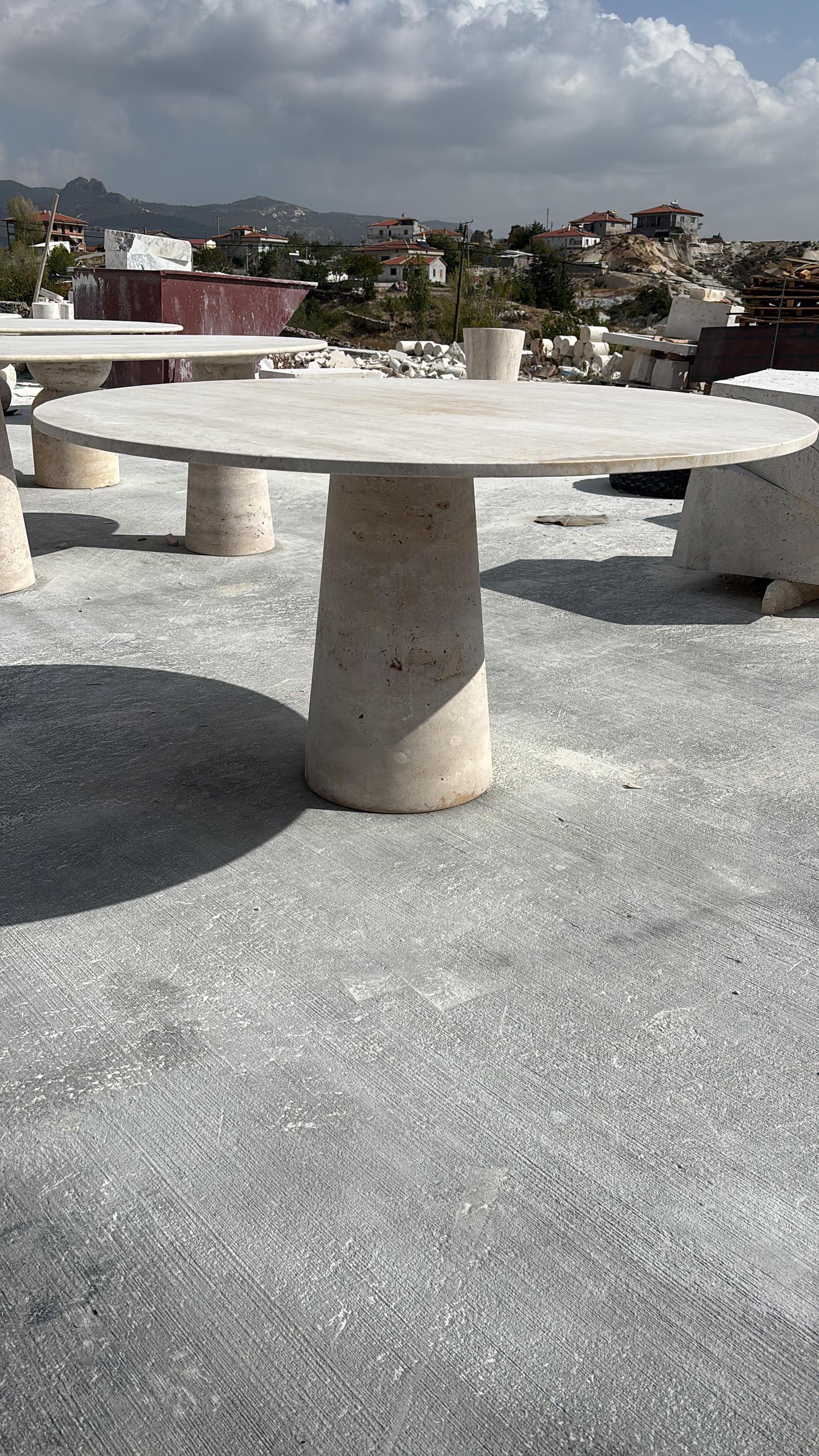 Handmade Round Travertine Dining Table, Natural Marble Stone Kitchen ...