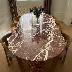 Rosso Levanto Marble Dining Table, Red Marble Table, Ellips Marble Oval Table, Handmade Custom Marble Table