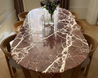 Rosso Levanto Marble Dining Table, Handmade Red Oval Table