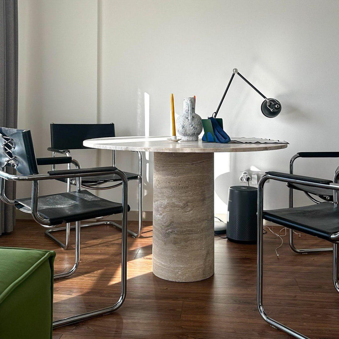 Handmade Round Travertine Dining Table, Natural Marble Stone Kitchen ...