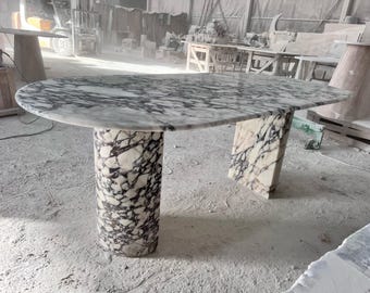 Handmade Calacatta Viola Marble Dining Table, Solid Stone Legs