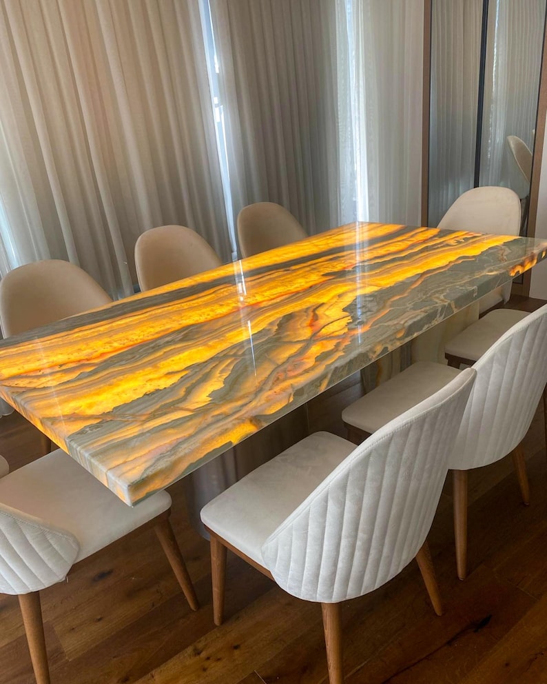 Custom Onyx Marble Dining Table: Translucent Natural Stone - Etsy
