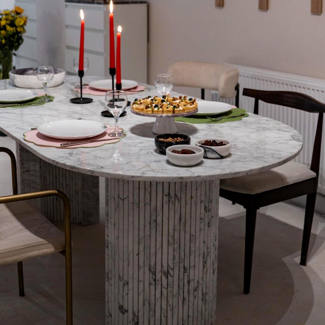 Carrara Marble White Dining Table, Marble Living Room Fluted Leg Table ...