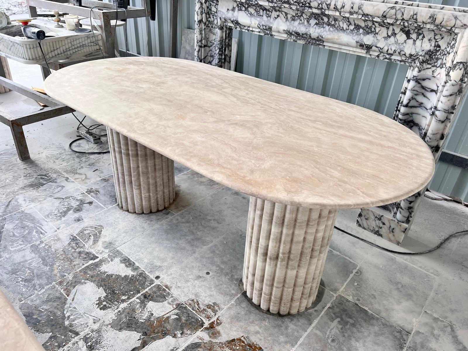 Oval Travertine Dining Table, Beige M...