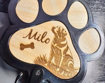 Personalised Pet Leash Hanger: Engraved Paw Print Hook, Custom Breed Design