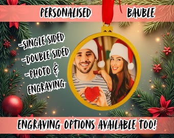 Personalised Photo Bauble | Custom Christmas Ornament | Engraved Memorial / Pet / Family / Baby Keepsake