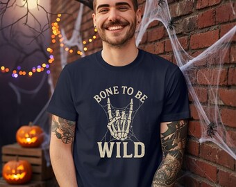 Bone To Be Wild T-Shirt: Skeleton Hand Rock On Graphic Tee