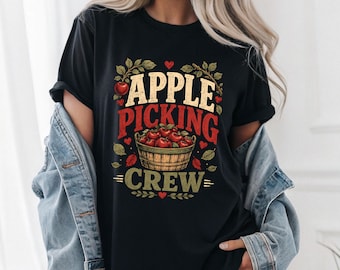 Apple Picking Crew Shirt Autumn Group Apparel Unisex Heavy Cotton Fall Activity Top