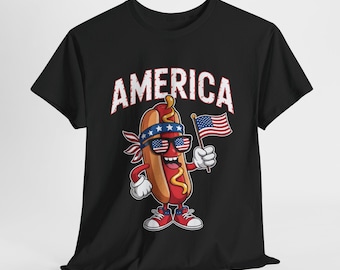 Funny Hot Dog 4th of July Shirt: Patriotic BBQ, USA Sunglasses