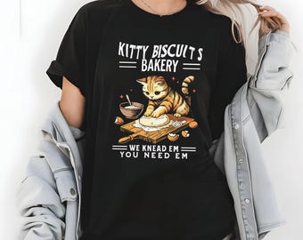 Lustiges KatzenBäckerei-T-Shirt: Teig kneten, Geschenk für Katzenliebhaber