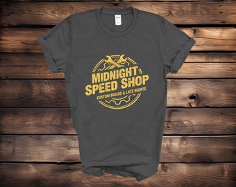 Koszulka Midnight Speed Shop, koszulka vintage mechanika, prezent dla faceta od wyścigów Hot Rod Car