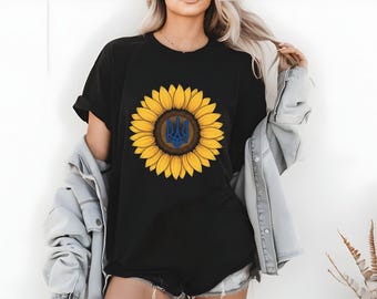 Ukraine Sunflower T-Shirt | Tryzub Trident, Symbol of Hope
