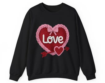 Coquette Heart Bow Shirt Faux Embroidery Yarn Effect Love Sweatshirt