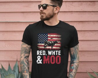 Rood wit en Moo Cow-shirt: T-shirt met patriottisch boerencadeau