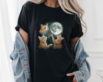 Camiseta Luna de Gatos Jengibre: Camiseta con Gráfico Celestial, Regalo para Mamá Gatita Bruja