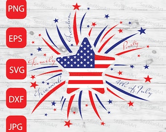 4th of July Star Fireworks SVG, Png, Eps, DXF, JPG - Patriotic Digital Download, Independence Day Clipart, Usa Design, Diy Crafts