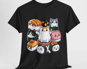 Kawaii Sushi Cat T-Shirt, Anime Foodie Apparel