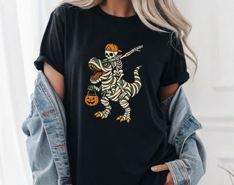 Dabbing Skeleton Mummy T-Rex Halloween Tee, Dinosaur Costume