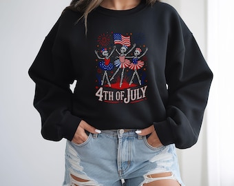 Funny 4th of July Skeleton Ballet T-Shirt: Patriotic USA Tee