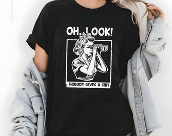 Sarcastic Humor T-Shirt: Vintage Woman with Binoculars Graphic