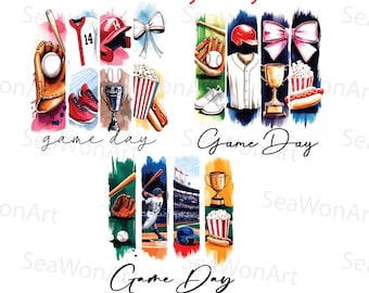 Retro Baseball Game Day Clipart PNG: Sublimation Design (Digital Download)