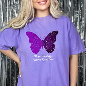 Chemise confort couleurs anti-overdose : t-shirt espoir de guérison papillon
