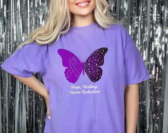 Overdose Awareness Comfort Colors Shirt: Butterfly Hope Healing Tee