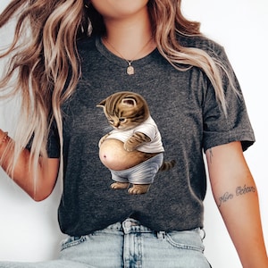 Funny Fat Belly Cat Tee, Cute Kitten Humor Shirt, Chubby Tabby Gift, Cat Lover Top, Lightweight Breathable Tee for Cat Fans