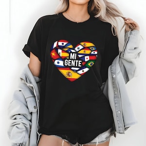 Mi Gente Hispanic Heritage Shirt: Latino Flags Heart Tee