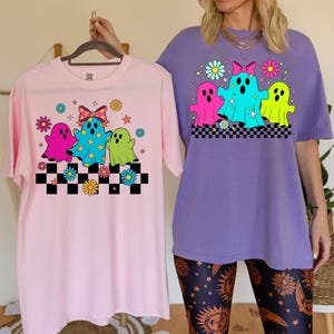 Groovy Ghost PNG, Retro Halloween Clipart, Spooky Cute Ghouls Shirt Design, Pastel Halloween Sublimation, Checkered Digital Download