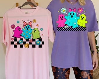 Retro Halloween Ghost PNG: Groovy Clipart, Checkered Design (Digital Download