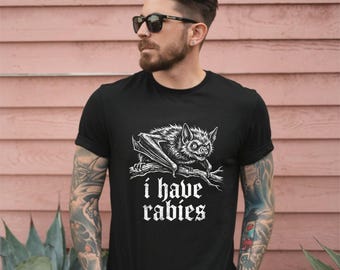 T-shirt chauve-souris J'ai la rage, t-shirt meme déséquilibré, humour noir drôle, grunge gothique
