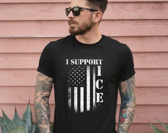 I Support ICE T-Shirt: Distressed US Flag Patriotic Tee