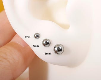 Titanium Hemisphere 0.9mm Threaded Top Only in 3mm/4mm/5mm-Fits 16G 18G Inner Thread Ear Stud Post Base, Helix Tragus Conch Nose Lobe Stud
